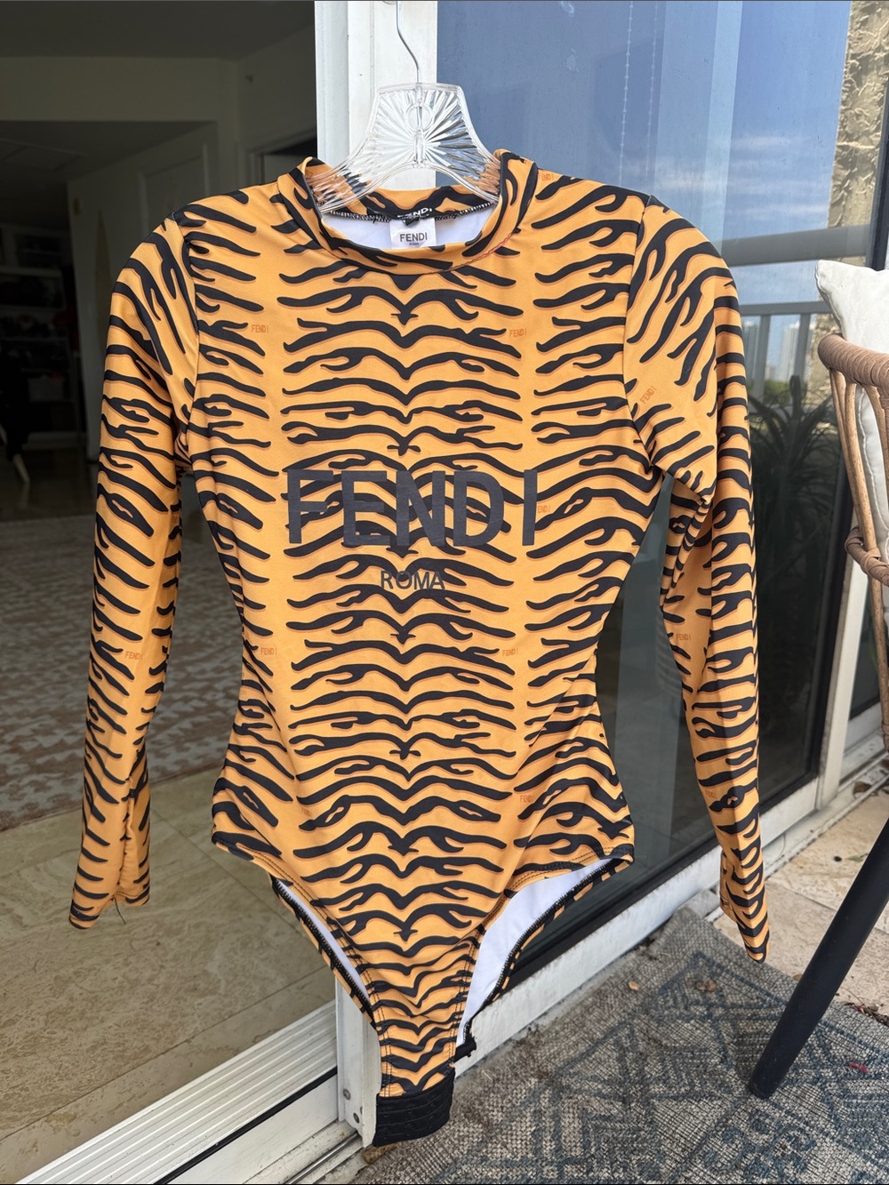NEW Tiger-Stripe stretch Bodysuit (loose threads) size LARGE
